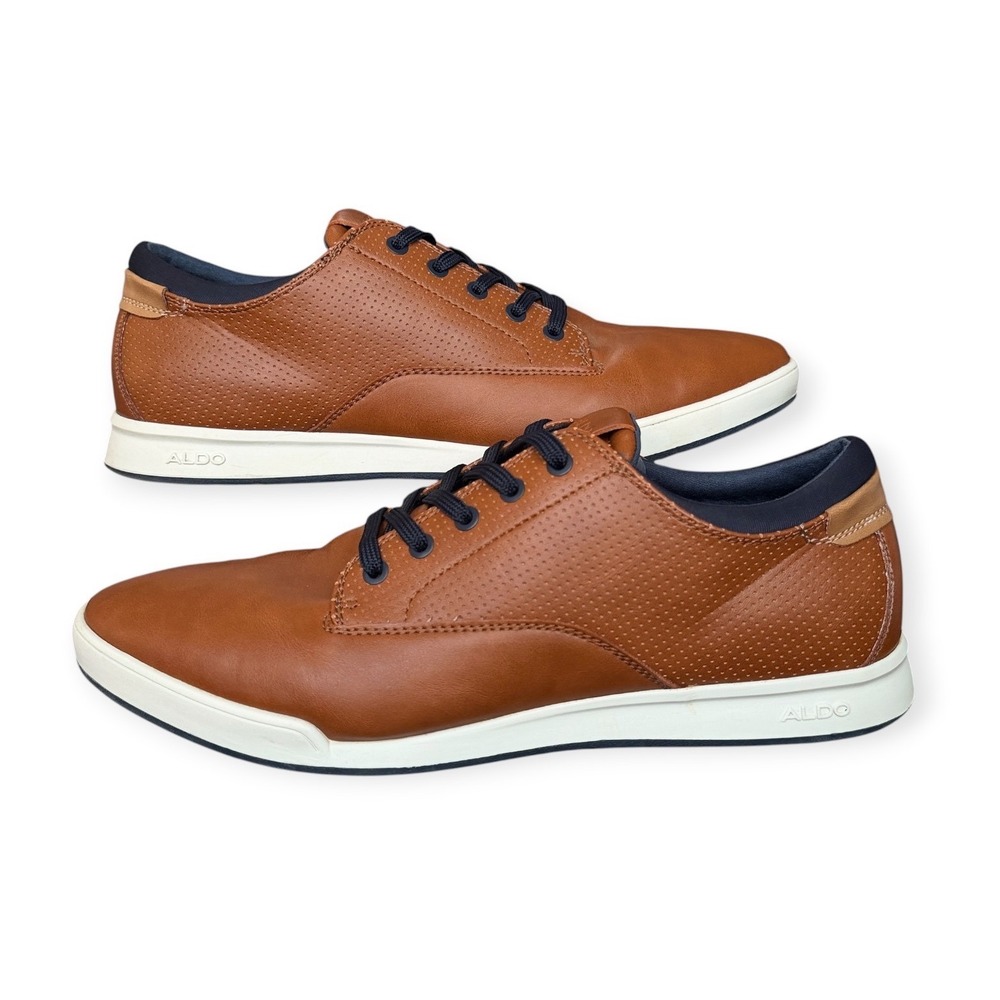 Aldo Mens Brown Perforated Low Top Sneakers Cognac Casual Shoes